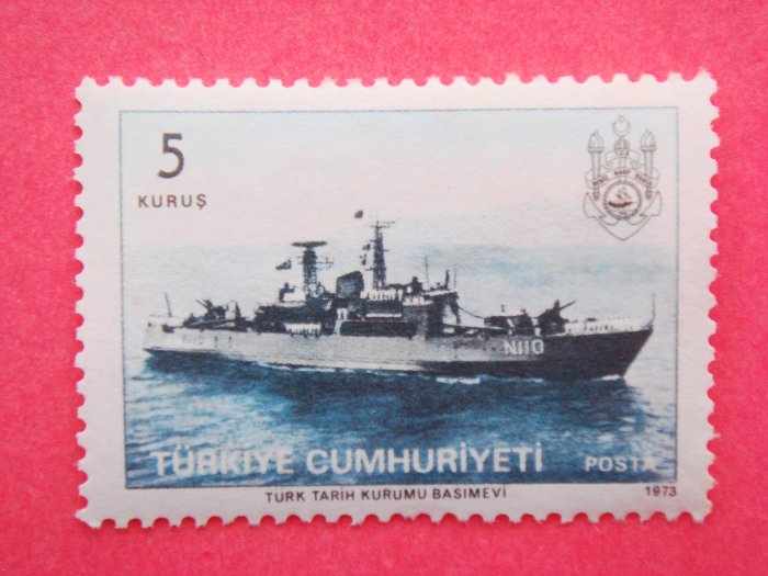 Turkish Postage Stamp with image drawing of a training ship for the Turkish Naval Academy