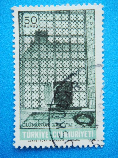 Turkish Postage Stamp printed in rememberance of 30th aniversary of Ataturk's death
