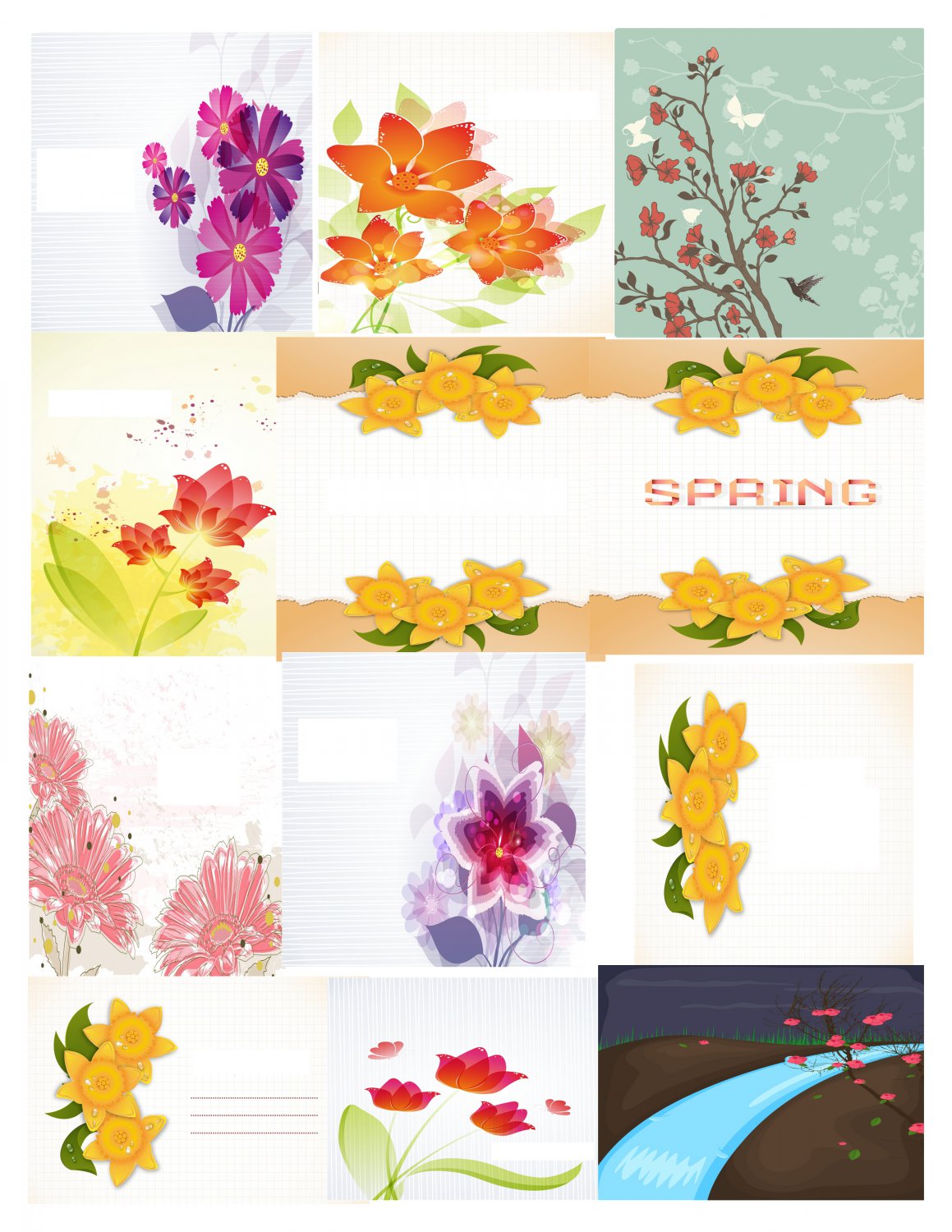 Spring Set Background 1-T-Shirt-Digital Clipart-Website-Flower-Gift Tag-Gift Cards