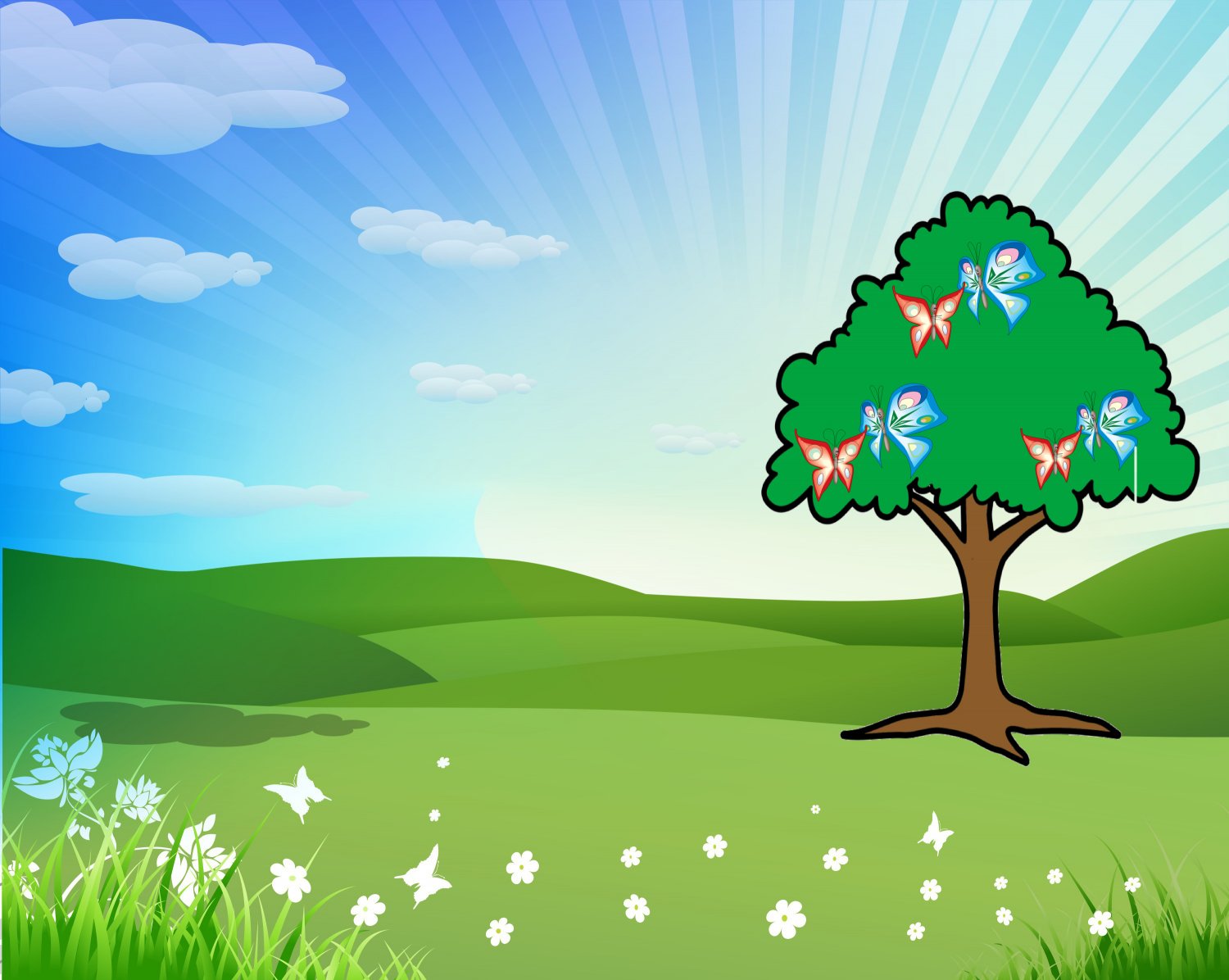Spring Background-Digital Immediate Download-ClipArt-ArtClip-Tree-Butterfly