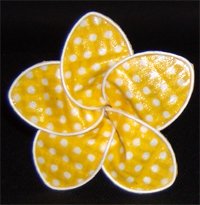 Yellow w/ white polka dots