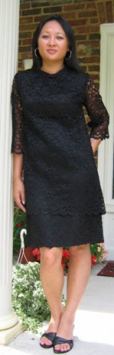 vintage black lace cocktail evening dress 60's mod