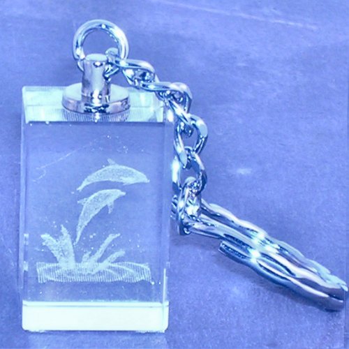 332 Laser Crystal Dolphins Key Ring