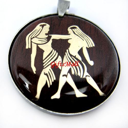 Horoscope Zodiac Constellation Red Round Necklace Pendant Gemini