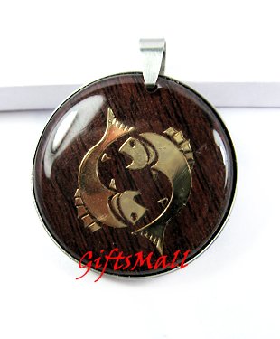 Horoscope Zodiac Constellation Red Round Necklace Pendant Pisces