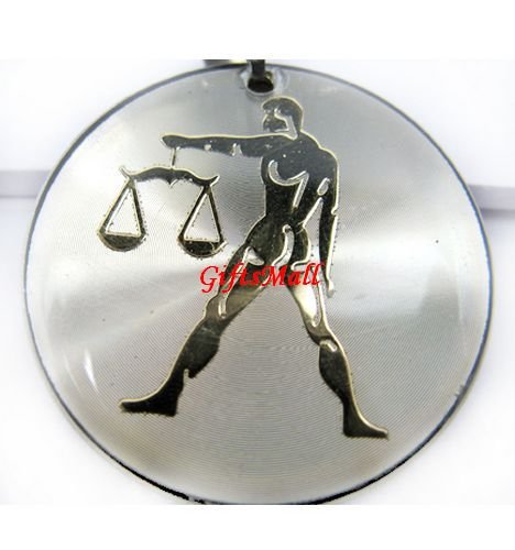 Horoscope Zodiac Constellation White Round Necklace Pendant Libra