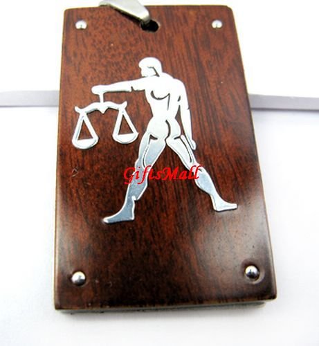 Horoscope Zodiac Constellation Red Wood Necklace Pendant Libra