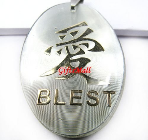 White Oval Blest Love Charm Necklace Pendant
