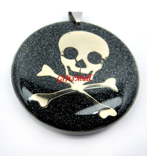 Black Round Gold Skull Necklace Pendant
