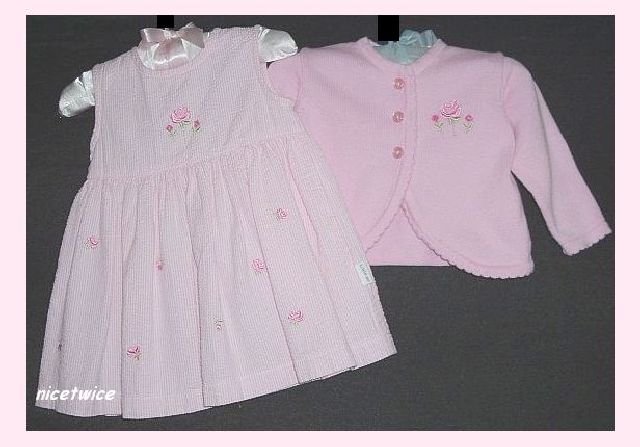 Little Me Seersucker 2 Pc Pink Dress Sweater Easter 6M