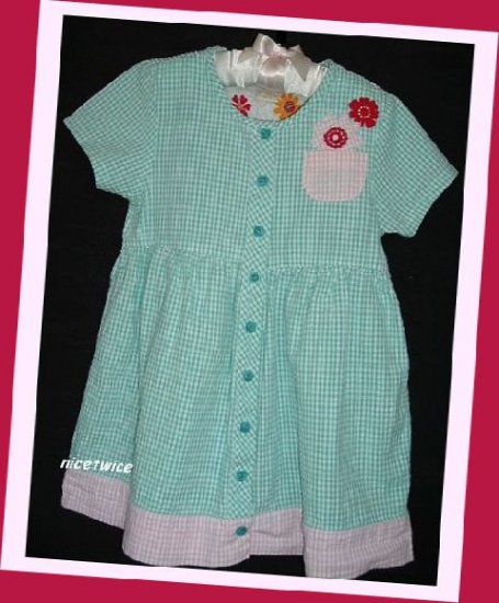 Zutano Girl Aqua Gingham Seersucker SS Dress 2