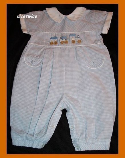 Carriage Boutiques Boy Blue Longall Romper Trains 3