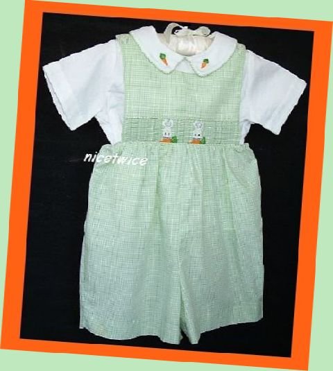Vive La Fete Boy Green Gingham Easter Jon Set 18 M