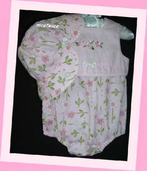 Little Me Infant Girl Pink Romper With Hat Flowers 6 M