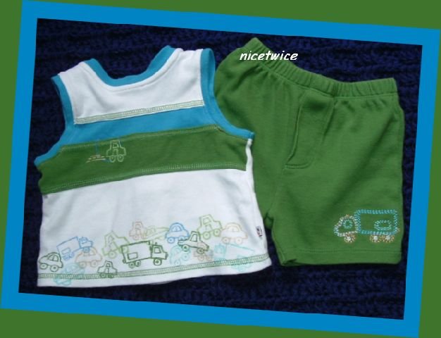 Absorba Boy Tank & Shirt Set Cars Trucks 6 M