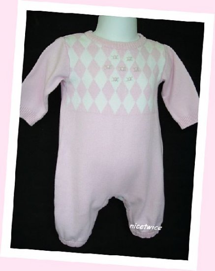 Friedknit Creations Pink Sweater Knit Romper Argyle 3M