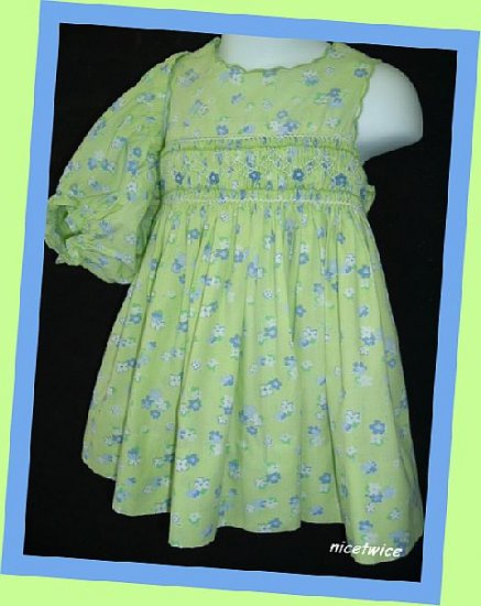 All Mine Girl Green Floral Smocked Dress Bloomer Set 18M