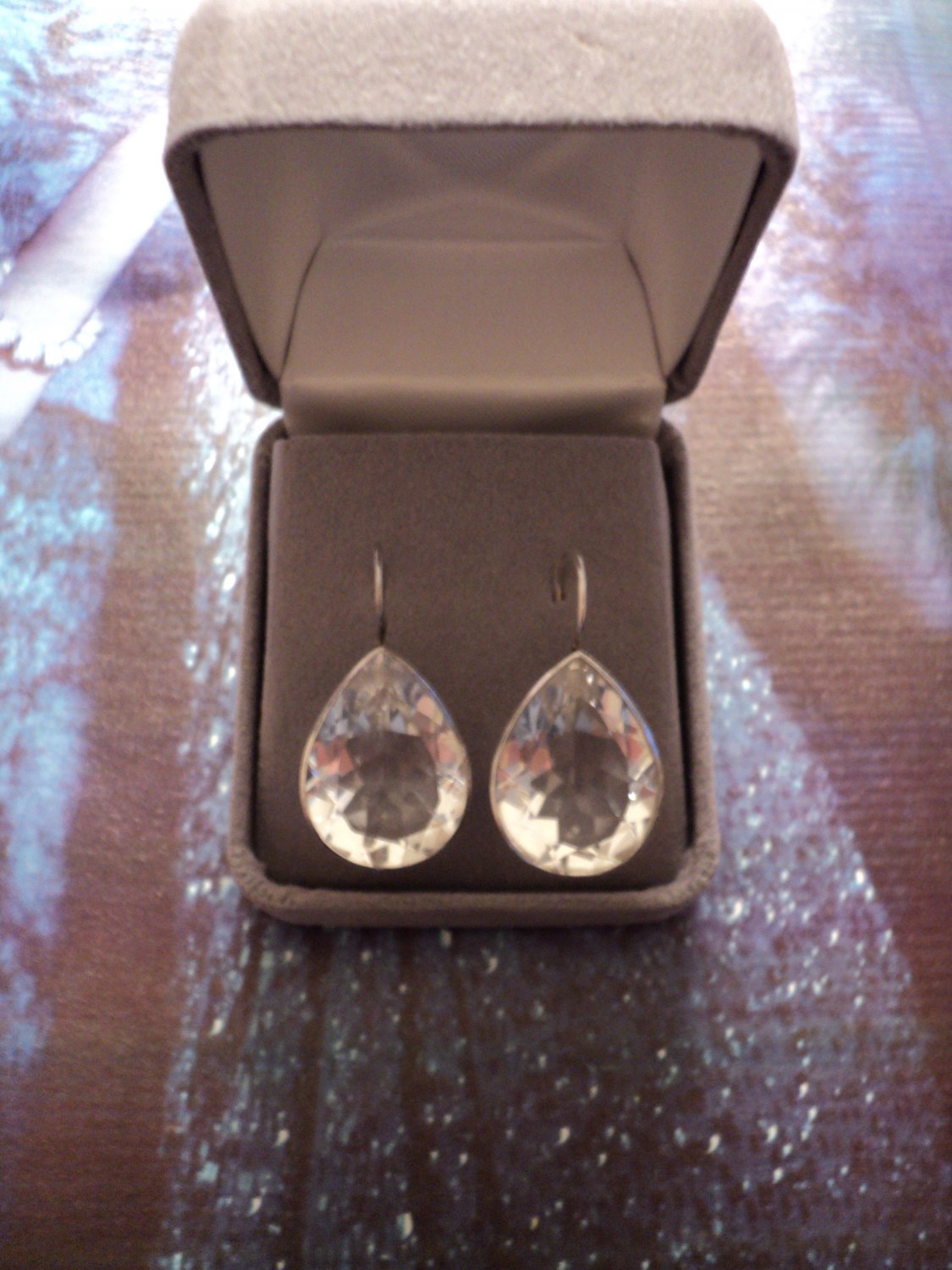 New Solid .925 STERLING SILVER Genuine GEMSTONE EARRINGS Clear Jewels UPC: Womens 1 3/8"L