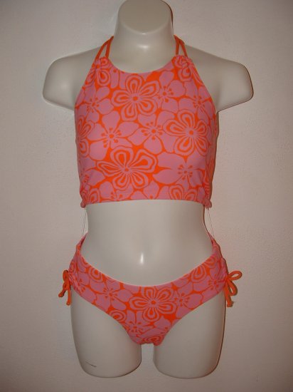 NWT Girls GAP 2pc Swimsuit Orange Pink 14-16 WRAP BONUS
