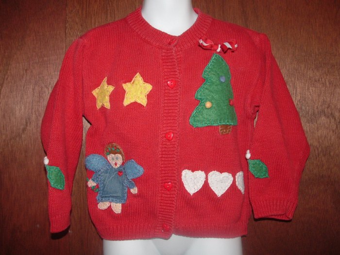 Girls HEARTSTRINGS Christmas Cardigan Sweater 5/6 *EUC*