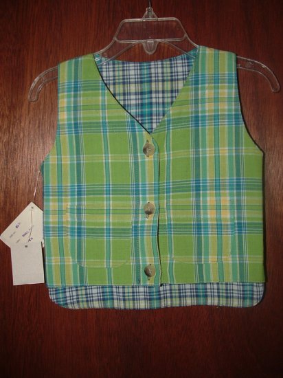 NWT Boy MAK THE YAK Boutique Plaid Reversible Vest 6 Mo