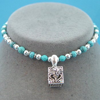 TURQUOISE /SILVER PRAYER BOX NECKLACE