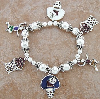 SILVER STRETCH BASKETBALL CHARM BRACELET