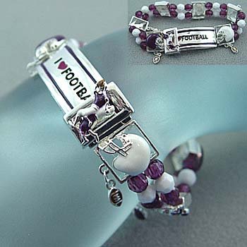 SILVER SLIDING/DANGLING FOOTBALL CHARM BRACELET