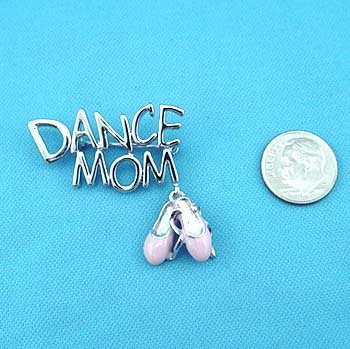 SILVER DANCE MOM PIN with PINK DANCING SHOE DANGLE