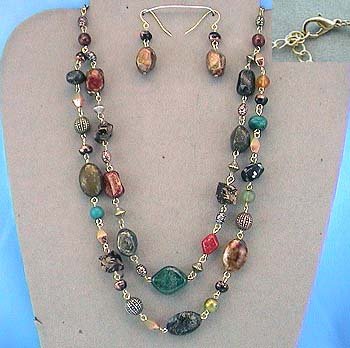 MULTI COLORED BEADS AND STYLES NECKLACE AND EARRING SET