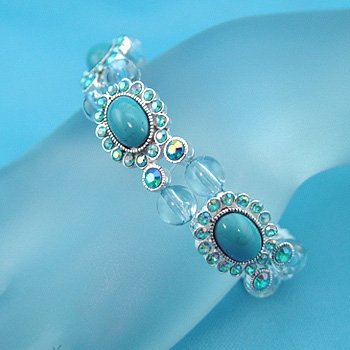 TURQUOISE - PRONG - BEADED LINK BRACELET