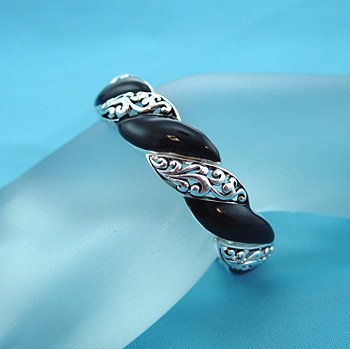 SILVER/BLACK BANGLE BRACELET