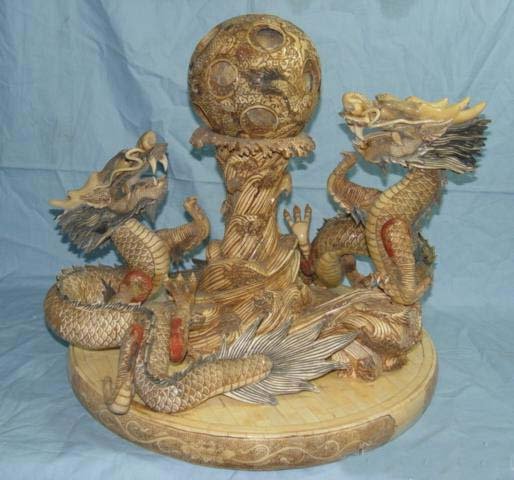 Nice Bone Carving Art Water Dragon Play Bead Figure