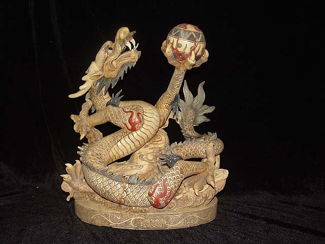 Nice Old Bone Carving Art Lucky Dragon Play Bead
