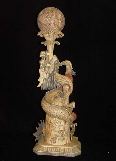 Nice Old Bone Carving Art Dragon Play Water Bead