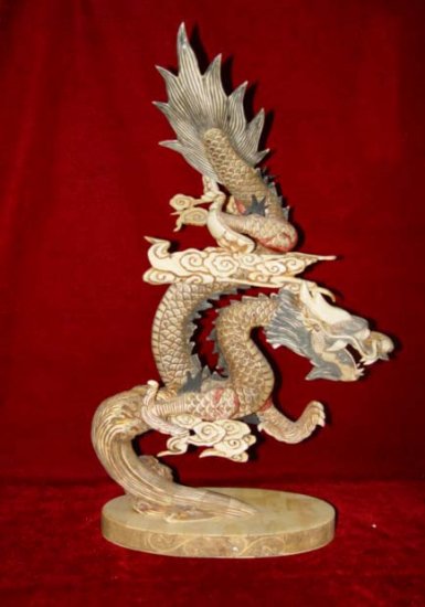 Nice Old Bone Carving Art Dragon Across Sky