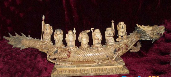 Nice Old Bone Carving Art 7 immortal Ride Dragon