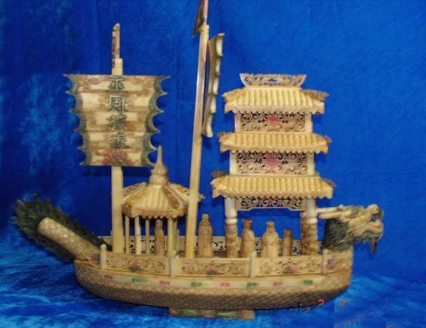 Nice Old Bone Art Handcarft Dragon Sailing Ship