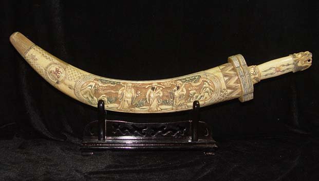Nice Old Bone Art Handicraft Fu Lu SHOU God Sword