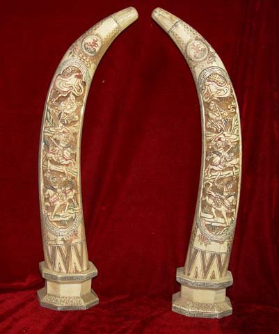 Nice Old Bone Art Handicraft Action Design Pair Tooth