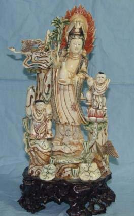 Old Bone Art Handicraft Lucky Child Kwan-yin Statue