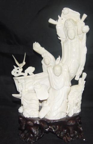 Old Bone Art Handicraft Ruyi Lucky Child Kwan-yin Statue