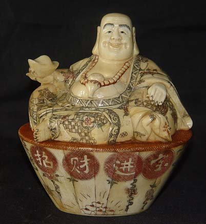 Old Bone Art Handicraft Lucky Yuanbao Mile Buddha Statue