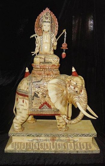 Old Bone Art Handicraft Bodhisattva Ride Elephant Figure