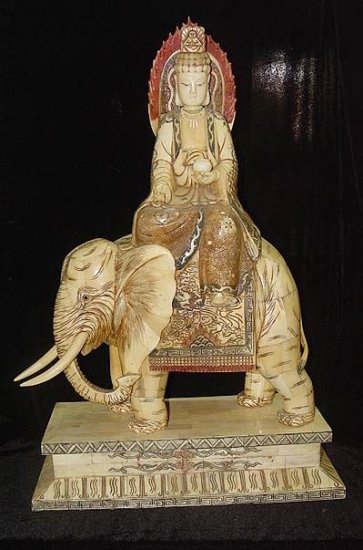 Old Bone Art Handicraft Bodhisattva Ride Elephant Figure