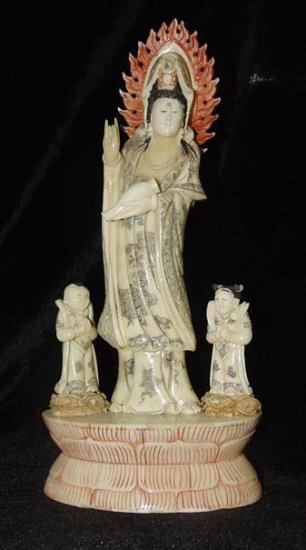Old Bone Art Handicraft Lucky Child Kwan-yin Figure