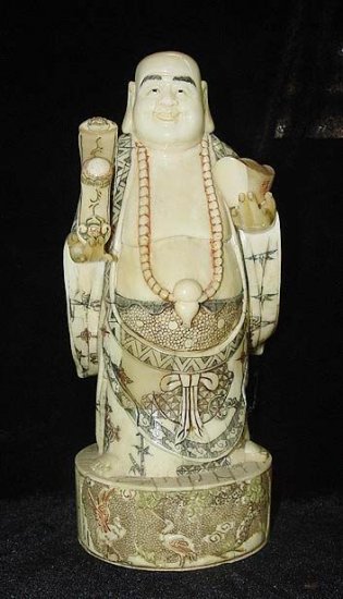 Old Bone Art Handicraft Lucky Ruyi Wealth Buddha Figure