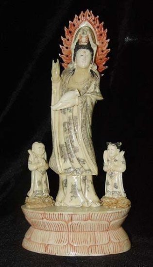 Old Bone Art Handicraft Lucky Water Lily Child Kwan-yin Figure
