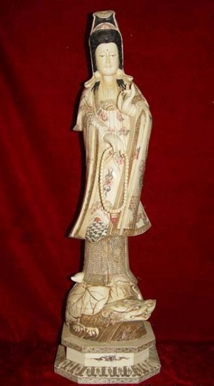 Old Bone Art Handicraft Lucky Kwan-yin Ride Tortoise Figure