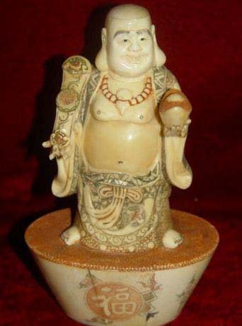 Old Bone Art Handicraft Lucky Ruyi Wealth Buddha Figure